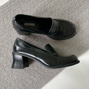 Vintage Y2K Unrestricted Kenneth Cole Black Chunky Block Heel Loafers Shoes 10